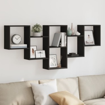 vidaXL Ραφιέρα Τοίχου Μαύρο 159x18x66cm από Επεξ. Ξύλο 1 τεμ.