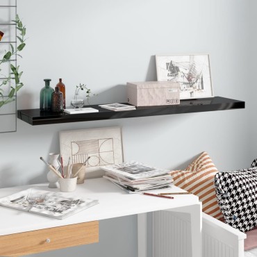 vidaXL Ράφι Τοίχου Γυαλιστερό Μαύρο 120x23,5x3,8cm MDF 1 τεμ.