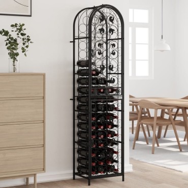 vidaXL Ραφιέρα Κρασιών 73 Μπουκ. Μαύρη 45x36x200cm Σφυρήλατο Σίδερο 1 τεμ.