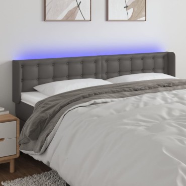 vidaXL Κεφαλάρι Κρεβατιού LED Γκρι 163x16x78/88cm από Συνθετικό Δέρμα 1 τεμ.