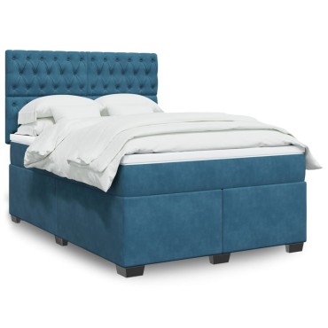 vidaXL Κρεβάτι Boxspring με Στρώμα Μπλε 160x200cm Βελούδινο 1 τεμ. - Διπλό