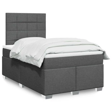 vidaXL Κρεβάτι Boxspring με Στρώμα Σκούρο Γκρι 120x200 εκ. Υφασμάτινο