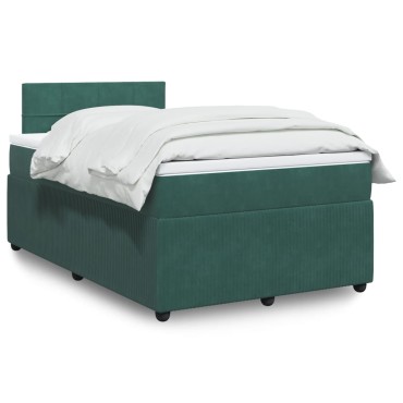 vidaXL Κρεβάτι Boxspring με Στρώμα Σκούρο Πράσινο 120x200εκ. Βελούδινο