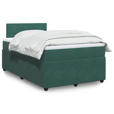 vidaXL Κρεβάτι Boxspring με Στρώμα Σκούρο Πράσινο 120x200εκ. Βελούδινο