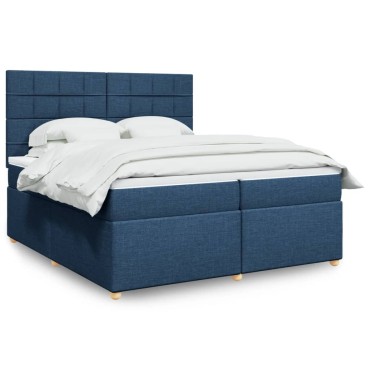 vidaXL Κρεβάτι Boxspring με Στρώμα Μπλε 200x200 εκ. Υφασμάτινο
