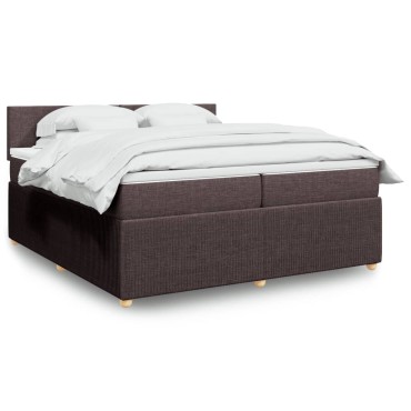 vidaXL Κρεβάτι Boxspring με Στρώμα Σκούρο Καφέ 200x200cm Υφασμάτινο 1 τεμ. - Διπλό