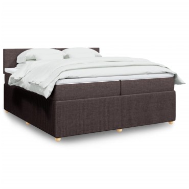 vidaXL Κρεβάτι Boxspring με Στρώμα Σκούρο Καφέ 200x200cm Υφασμάτινο 1 τεμ. - Διπλό