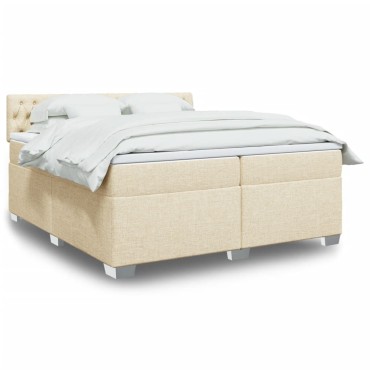 vidaXL Κρεβάτι Boxspring με Στρώμα Κρεμ 200x200cm Υφασμάτινο 1 τεμ. - Διπλό