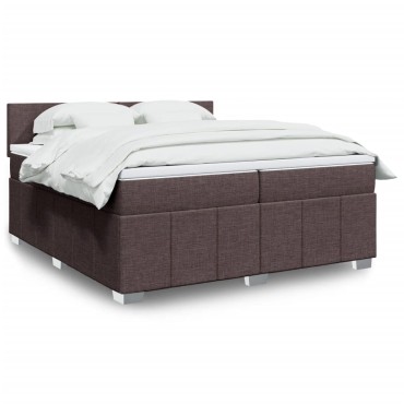 vidaXL Κρεβάτι Boxspring με Στρώμα Σκούρο Καφέ 200x200cm Υφασμάτινο 1 τεμ. - Διπλό