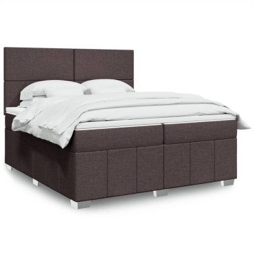 vidaXL Κρεβάτι Boxspring με Στρώμα Σκούρο Καφέ 200x200cm Υφασμάτινο 1 τεμ. - Διπλό