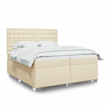 vidaXL Κρεβάτι Boxspring με Στρώμα Κρεμ 200x200cm Υφασμάτινο 1 τεμ. - Διπλό
