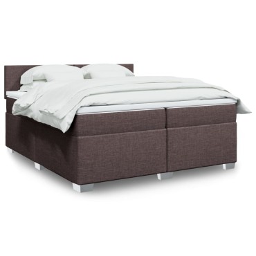 vidaXL Κρεβάτι Boxspring με Στρώμα Σκούρο Καφέ 200x200 εκ. Υφασμάτινο