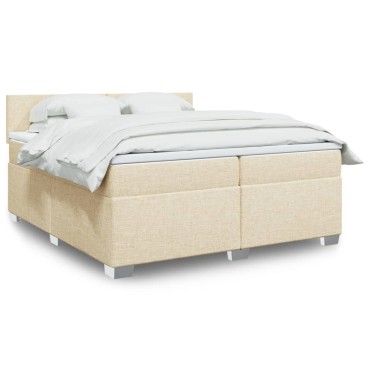 vidaXL Κρεβάτι Boxspring με Στρώμα Κρεμ 200x200cm Υφασμάτινο 1 τεμ. - Διπλό