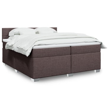 vidaXL Κρεβάτι Boxspring με Στρώμα Σκούρο Καφέ 200x200 εκ. Υφασμάτινο