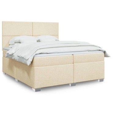 vidaXL Κρεβάτι Boxspring με Στρώμα Κρεμ 200x200 εκ. Υφασμάτινο