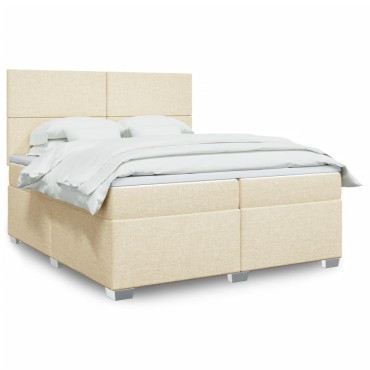 vidaXL Κρεβάτι Boxspring με Στρώμα Κρεμ 200x200cm Υφασμάτινο 1 τεμ. - Διπλό