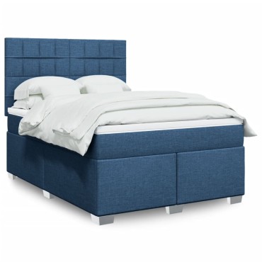vidaXL Κρεβάτι Boxspring με Στρώμα Μπλε 160x200cm Υφασμάτινο 1 τεμ. - Διπλό