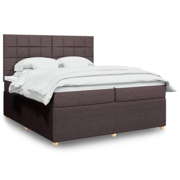 vidaXL Κρεβάτι Boxspring με Στρώμα Σκούρο Καφέ 200x200 εκ. Υφασμάτινο