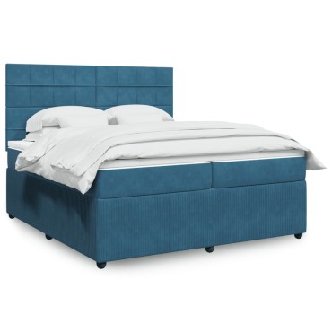 vidaXL Κρεβάτι Boxspring με Στρώμα Σκούρο Μπλε 200x200 εκ. Βελούδινο