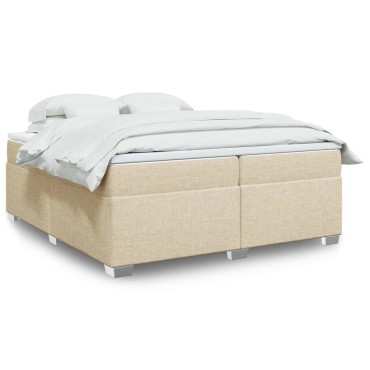 vidaXL Κρεβάτι Boxspring με Στρώμα Κρεμ 200x200cm Υφασμάτινο 1 τεμ. - Διπλό