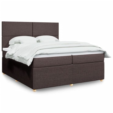 vidaXL Κρεβάτι Boxspring με Στρώμα Σκούρο Καφέ 200x200cm Υφασμάτινο 1 τεμ. - Διπλό