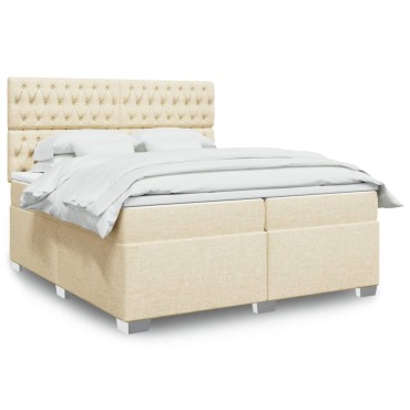 vidaXL Κρεβάτι Boxspring με Στρώμα Κρεμ 200x200cm Υφασμάτινο 1 τεμ. - Διπλό