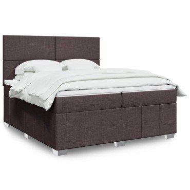 vidaXL Κρεβάτι Boxspring με Στρώμα Σκούρο Καφέ 200x200cm Υφασμάτινο 1 τεμ. - Διπλό