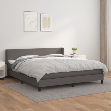 vidaXL Κρεβάτι Boxspring με Στρώμα Γκρι 180x200cm Συνθετικό Δέρμα 1 τεμ. - Διπλό