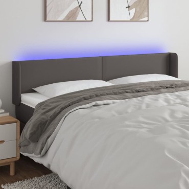 vidaXL Κεφαλάρι Κρεβατιού LED Γκρι 163x16x78/88cm από Συνθετικό Δέρμα 1 τεμ.
