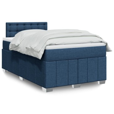 vidaXL Κρεβάτι Boxspring με Στρώμα Μπλε 120x200 εκ. Υφασμάτινο