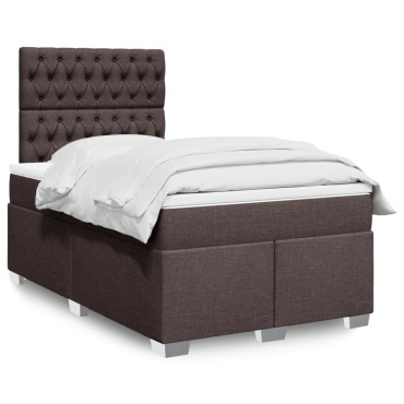 vidaXL Κρεβάτι Boxspring με Στρώμα Σκούρο Καφέ 120x200 εκ. Υφασμάτινο