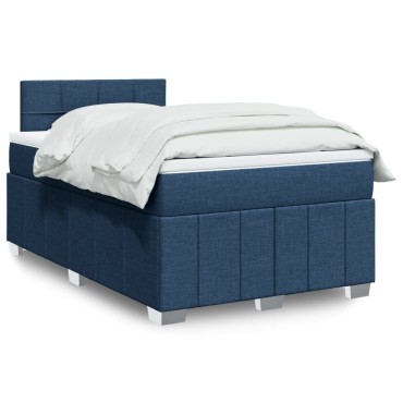 vidaXL Κρεβάτι Boxspring με Στρώμα Μπλε 120x200cm Υφασμάτινο 1 τεμ. - Μονό
