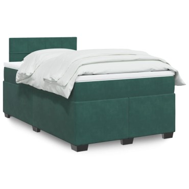 vidaXL Κρεβάτι Boxspring με Στρώμα Σκούρο Πράσινο 120x200εκ. Βελούδινο