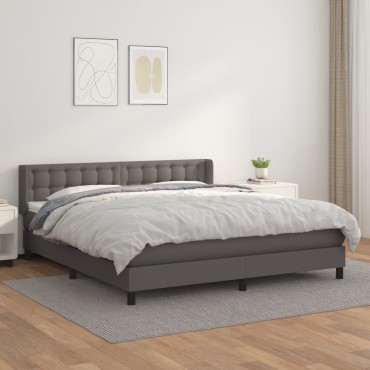 vidaXL Κρεβάτι Boxspring με Στρώμα Γκρι 180x200cm Συνθετικό Δέρμα 1 τεμ. - Διπλό