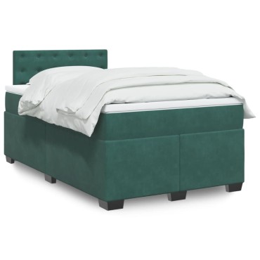 vidaXL Κρεβάτι Boxspring με Στρώμα Σκούρο Πράσινο 120x200cm Βελούδινο 1 τεμ. - Μονό