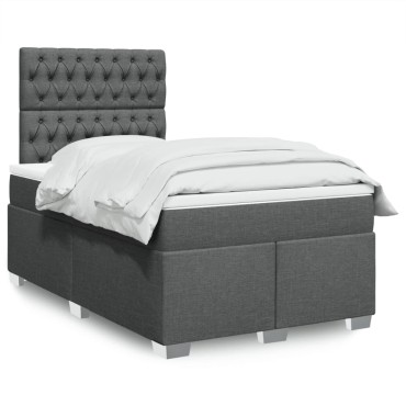 vidaXL Κρεβάτι Boxspring με Στρώμα Σκούρο Γκρι 120x200 εκ. Υφασμάτινο