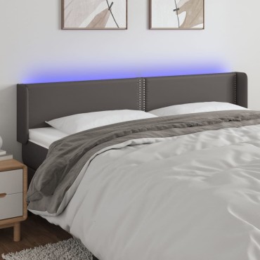 vidaXL Κεφαλάρι Κρεβατιού LED Γκρι 163x16x78/88cm από Συνθετικό Δέρμα 1 τεμ.