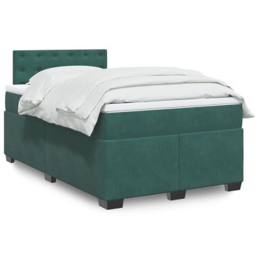 vidaXL Κρεβάτι Boxspring με Στρώμα Σκούρο Πράσινο 120x200cm Βελούδινο 1 τεμ. - Μονό
