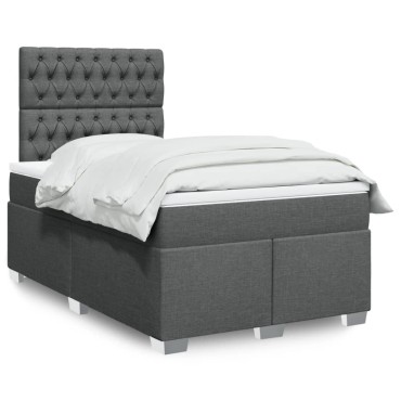 vidaXL Κρεβάτι Boxspring με Στρώμα Σκούρο Γκρι 120x200 εκ. Υφασμάτινο