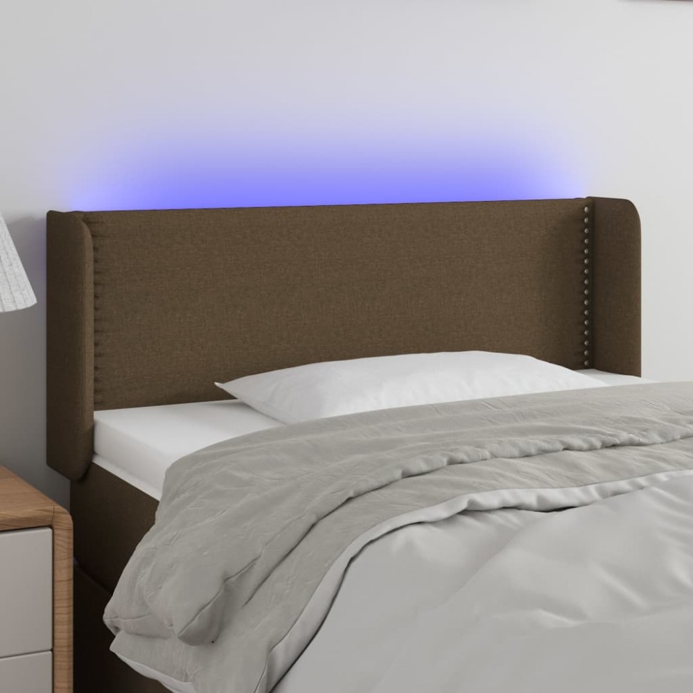 vidaXL Κεφαλάρι Κρεβατιού LED Σκούρο Καφέ 93x16x78/88cm Υφασμάτινο 1 τεμ.
