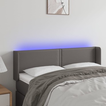 vidaXL Κεφαλάρι Κρεβατιού LED Γκρι 147x16x78/88cm από Συνθετικό Δέρμα 1 τεμ.