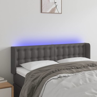 vidaXL Κεφαλάρι Κρεβατιού LED Γκρι 147x16x78/88cm από Συνθετικό Δέρμα 1 τεμ.