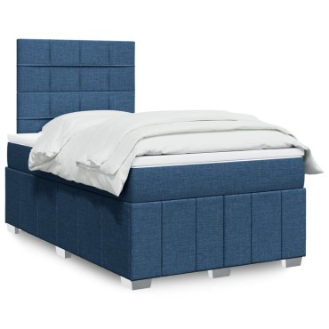 vidaXL Κρεβάτι Boxspring με Στρώμα Μπλε 120x200cm Υφασμάτινο 1 τεμ. - Μονό