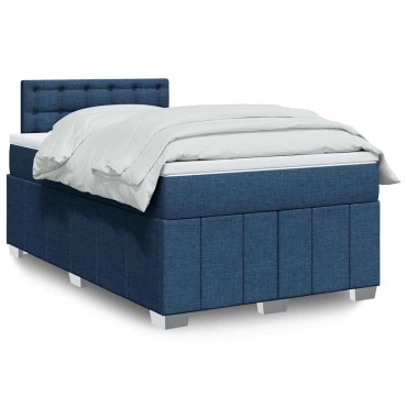 vidaXL Κρεβάτι Boxspring με Στρώμα Μπλε 120x200cm Υφασμάτινο 1 τεμ. - Μονό