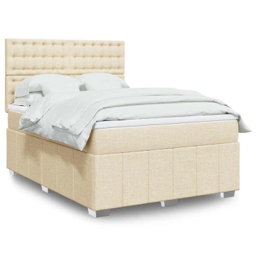 vidaXL Κρεβάτι Boxspring με Στρώμα Κρεμ 140x190 εκ. Υφασμάτινο