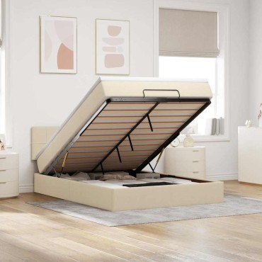 vidaXL Οθωμανικό κρεβάτι με στρώμα Cream 140x190cm ύφασμα - Μονό