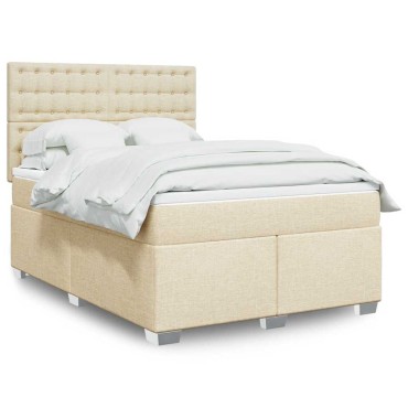 vidaXL Κρεβάτι Boxspring με Στρώμα Κρεμ 140x190 εκ. Υφασμάτινο