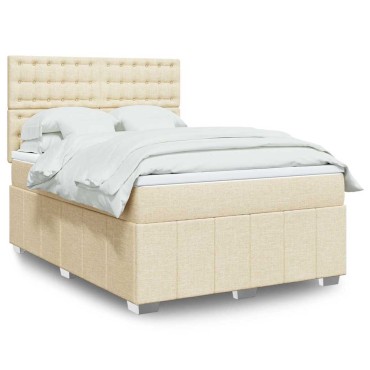 vidaXL Κρεβάτι Boxspring με Στρώμα Κρεμ 140x190 εκ. Υφασμάτινο