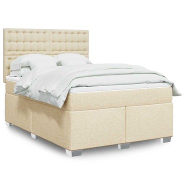 vidaXL Κρεβάτι Boxspring με Στρώμα Κρεμ 140x190 εκ. Υφασμάτινο