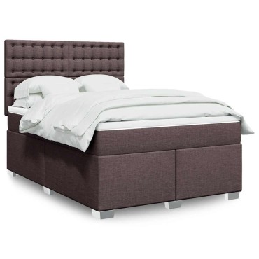 vidaXL Κρεβάτι Boxspring με Στρώμα Σκούρο Καφέ 140x190 εκ. Υφασμάτινο
